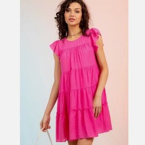 Lizard thicket RUFFLES SLEEVE MULTI-TIER DRESS PINK- 1x